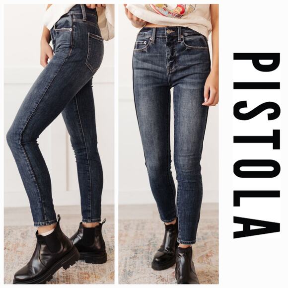 Pistola Aline High Rise Skinny Ankle Jeans Leather Piping Dark Wash NWT 26x27 - Picture 1 of 11